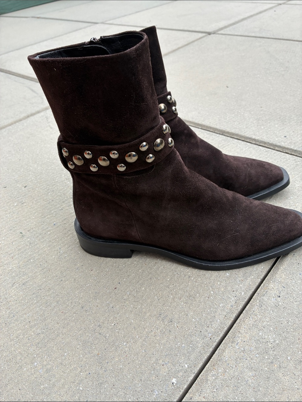 Aquatalia dark brown suede studded ankle boots